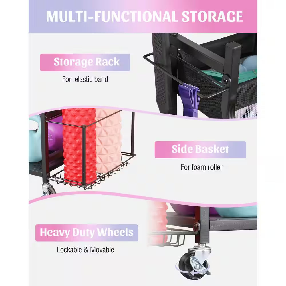 220 Lbs. Yoga Mat Storage Racks Gym Sports Equipment Storage Organizer with Black Finish