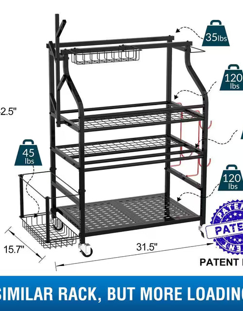 Load image into Gallery viewer, 4 Layers Yoga Mat Storage Rack, Dumbbells Rack, Home Gym Holder Garage Storage Organizer with Wheels and Hooks
